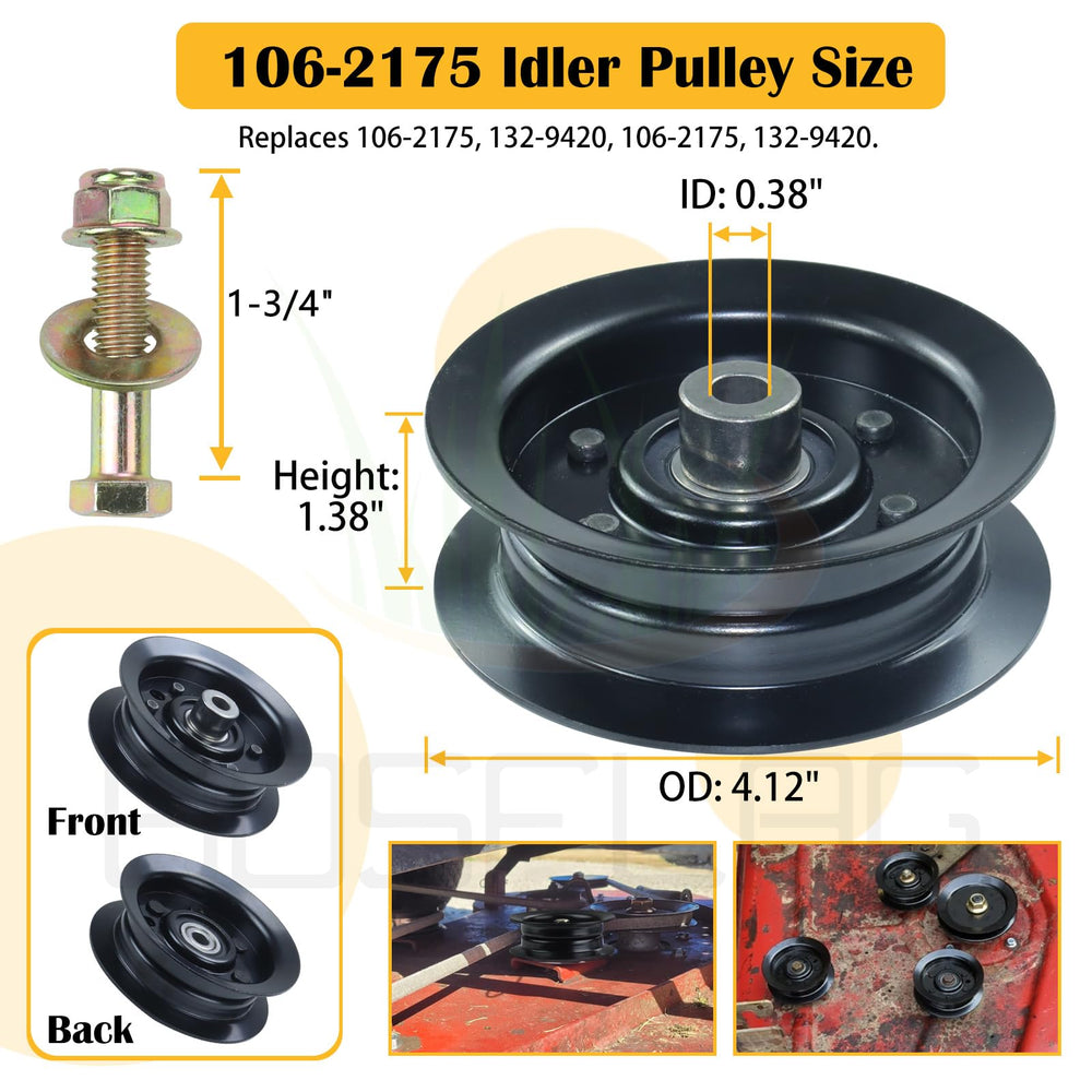 BOSFLAG idler pulley with bolt washer and nut illustrating included hardware