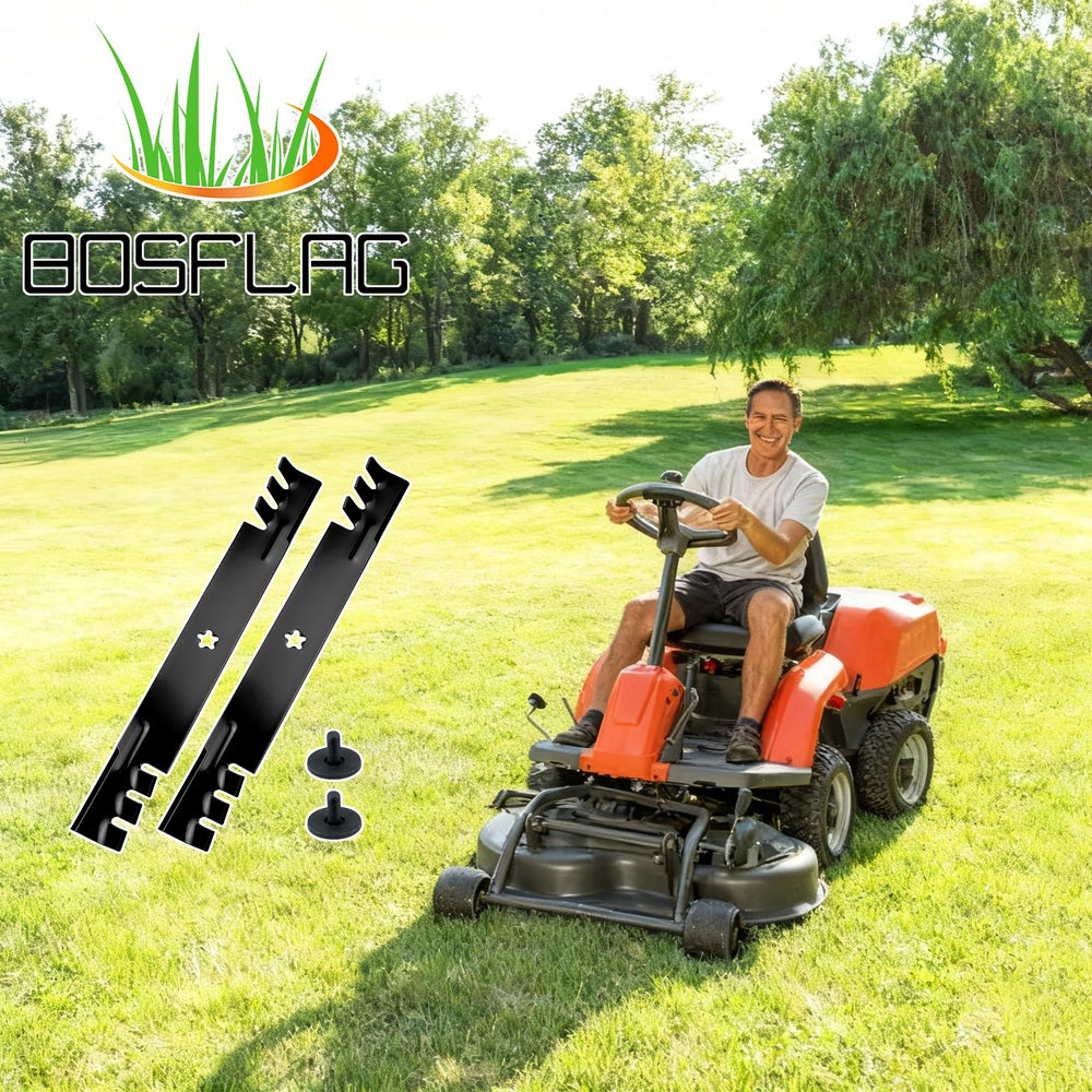 BOSFLAG mowing lawn showing mulched clippings returning nutrients to turf
