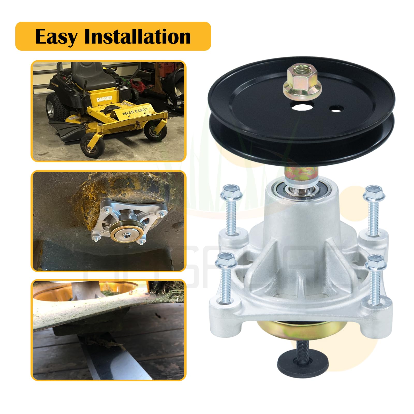 BOSFLAG technician replacing spindle on mower depicting easy installation