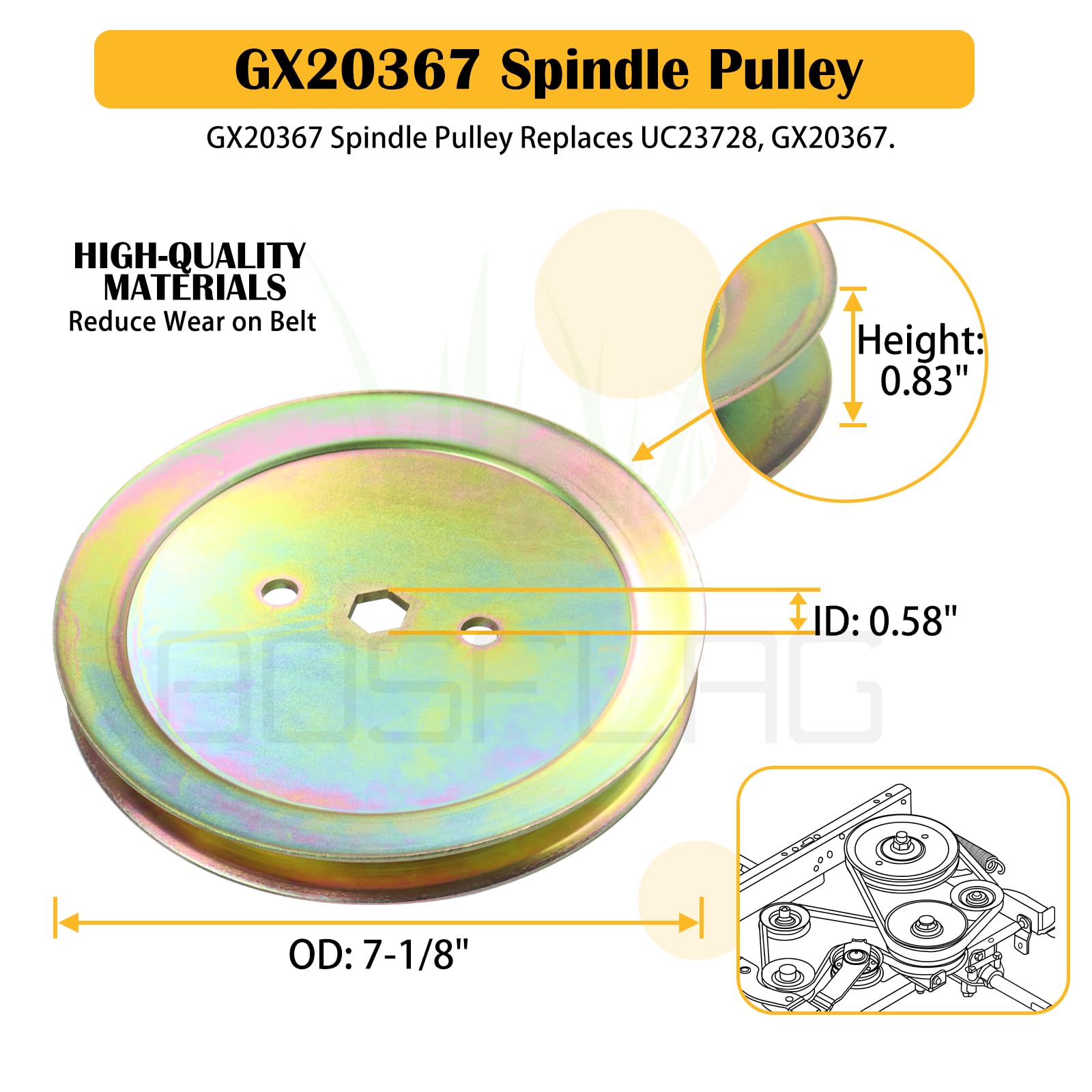 BOSFLAG GX20367 pulley side view with dimensions for correct fitment benefit