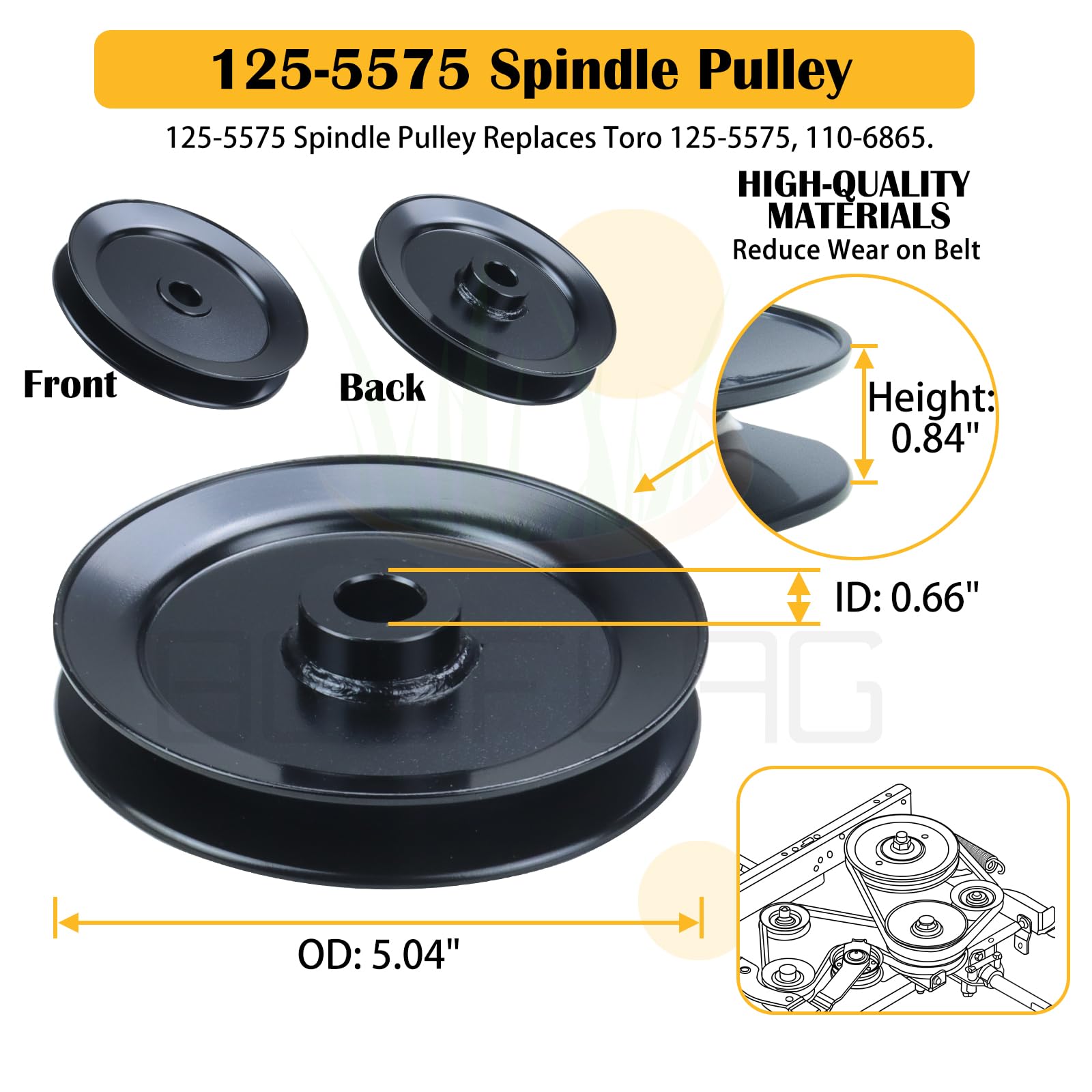 BOSFLAG spindle pulley detail image showing dimensions for correct replacement
