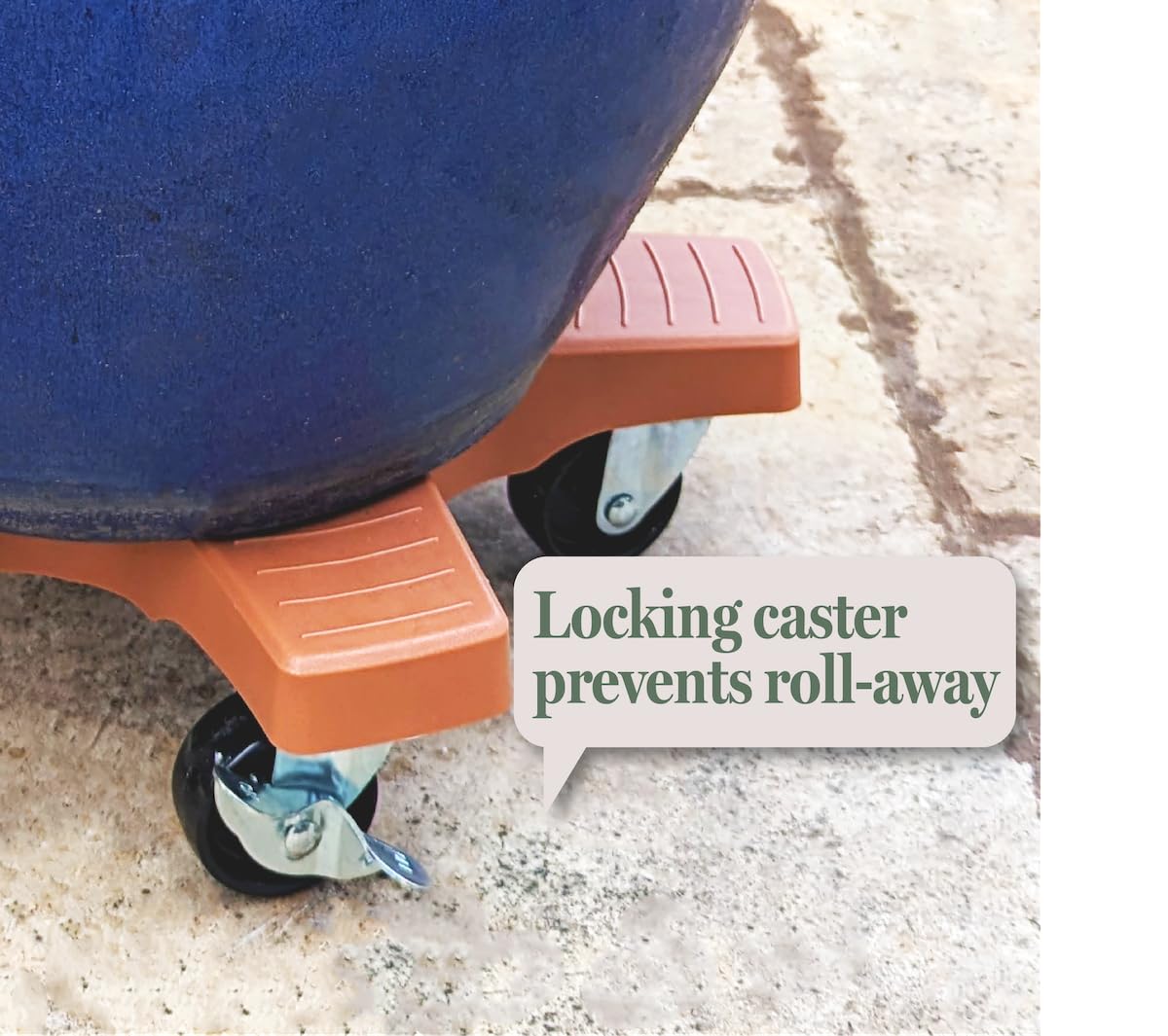 Bosmere caddie next to a large pot showing 14-inch platform scale and weight capacity