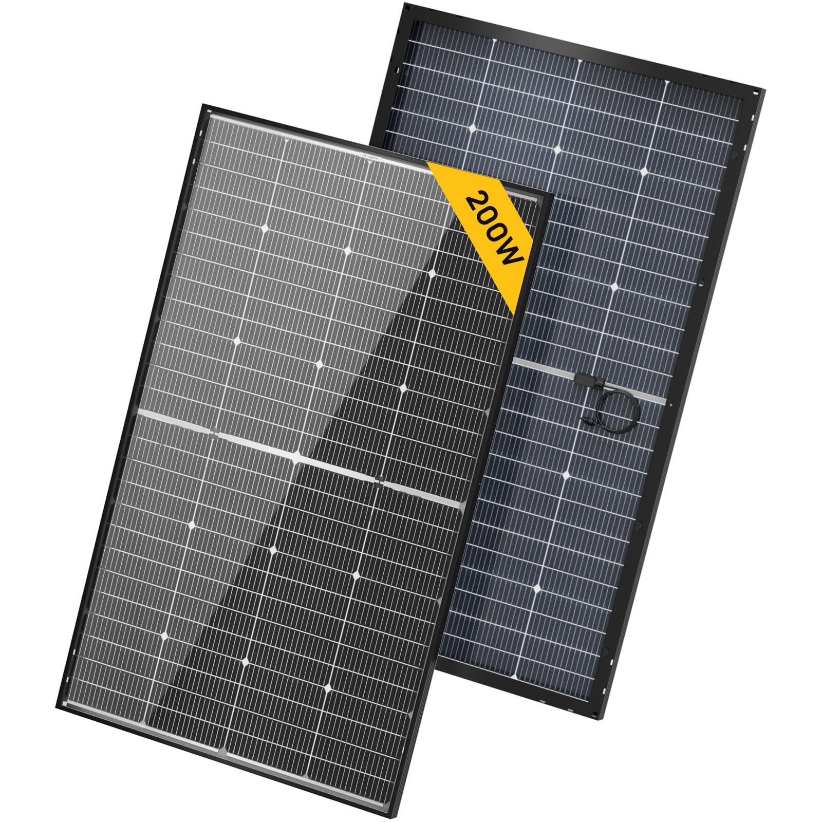BougeRV 200W front packaging view showing high-efficiency panel benefit