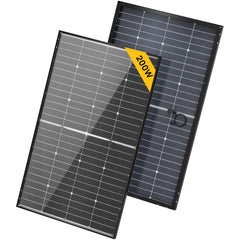 BougeRV 200W front packaging view showing high-efficiency panel benefit