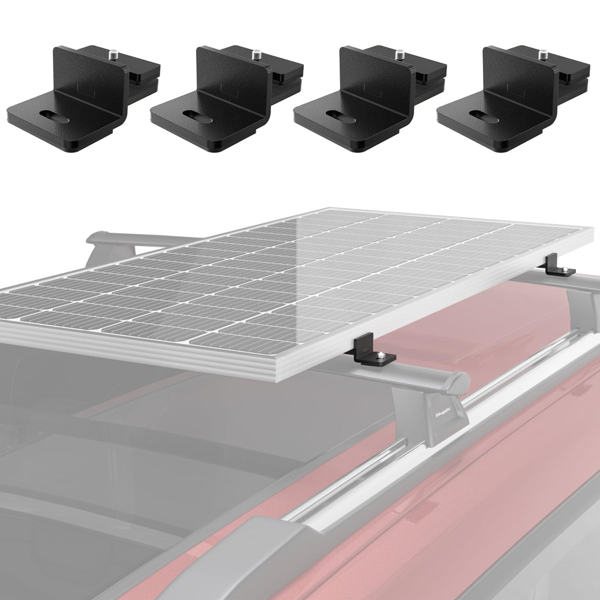 BougeRV front view of mounted solar panel showing secure attachment and stability