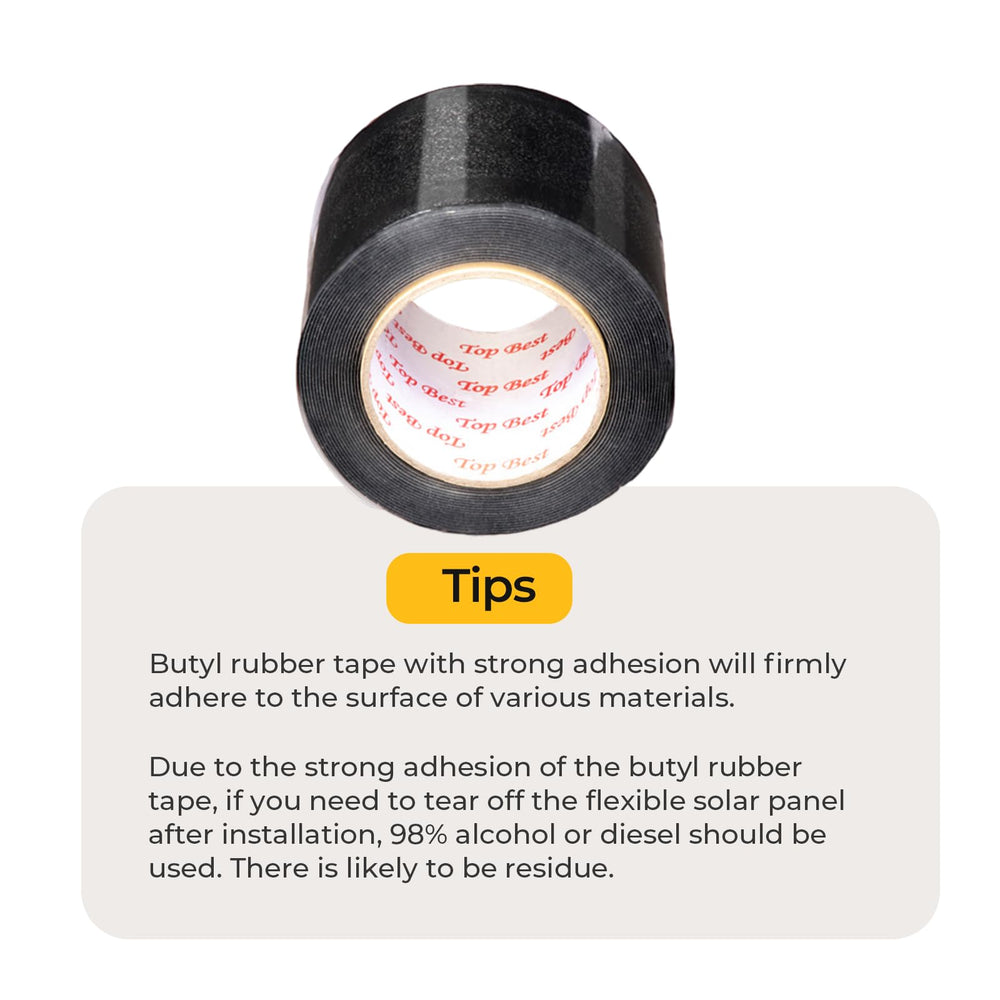 BougeRV tape beside measuring tape illustrating 3.98 inch by 16.4 ft size