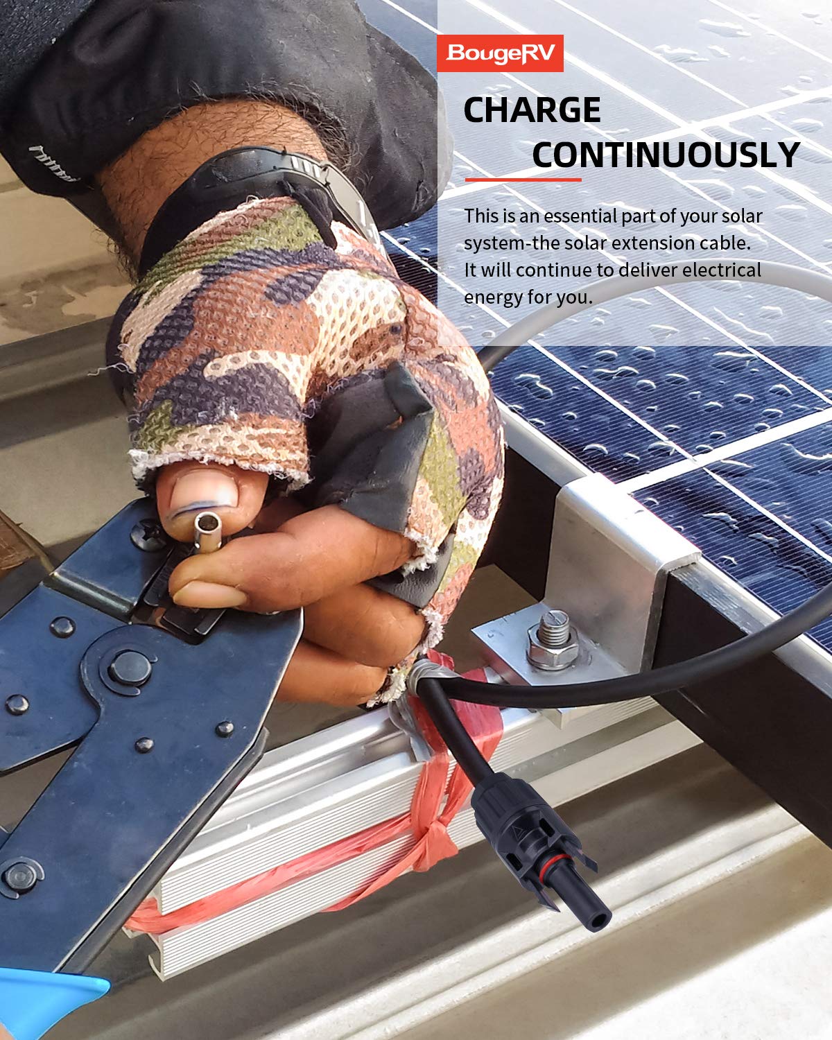 BougeRV cable held in hand to show gauge thickness and easier handling benefit