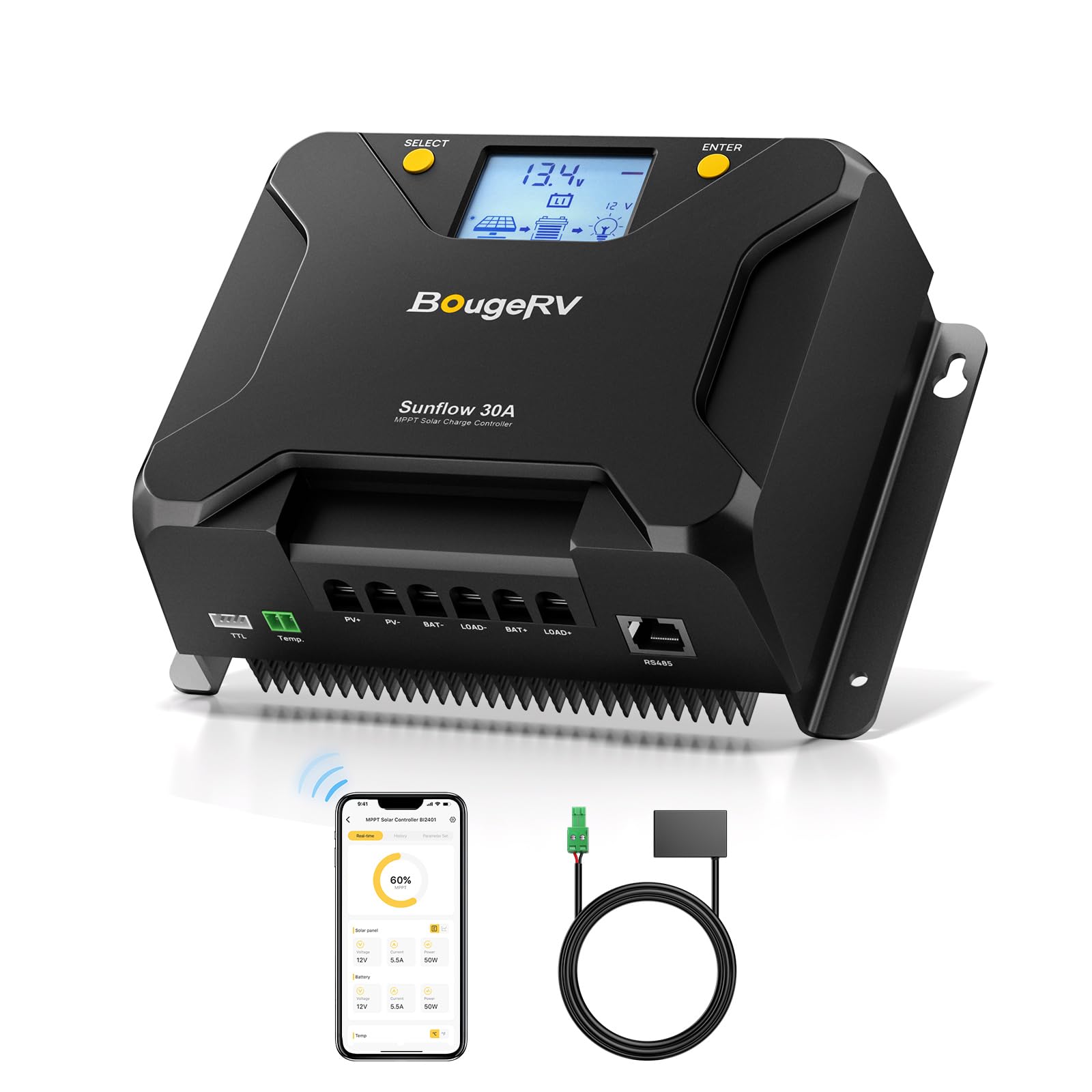 BougeRV Sunflow front panel showing ports and branding for reliable control