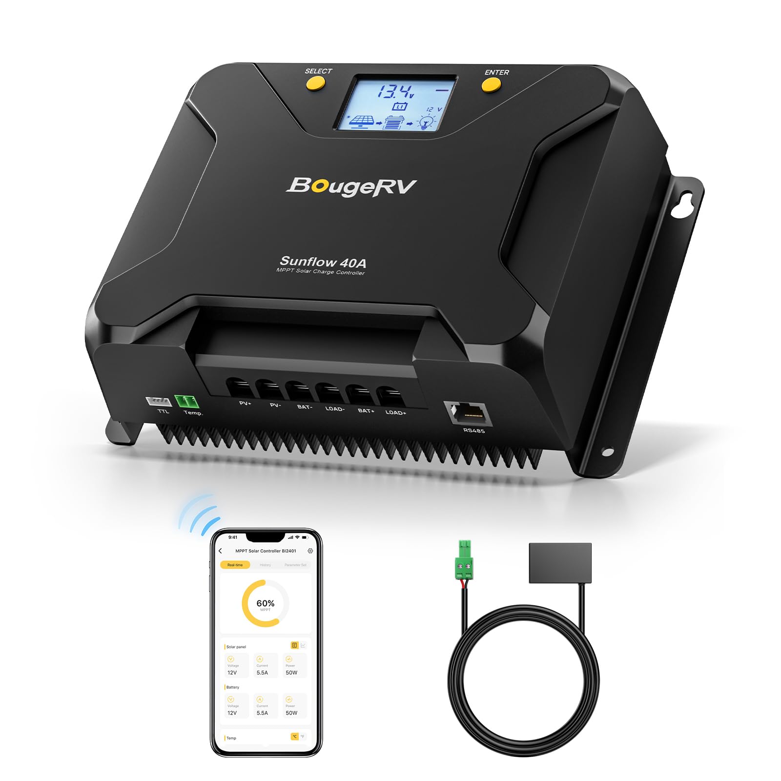 BougeRV Sunflow front panel view showing ports and housing for easy installation