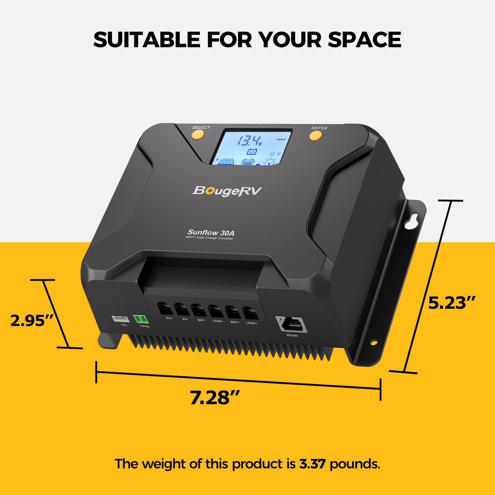 BougeRV Sunflow next to hand for scale showing compact robust form factor