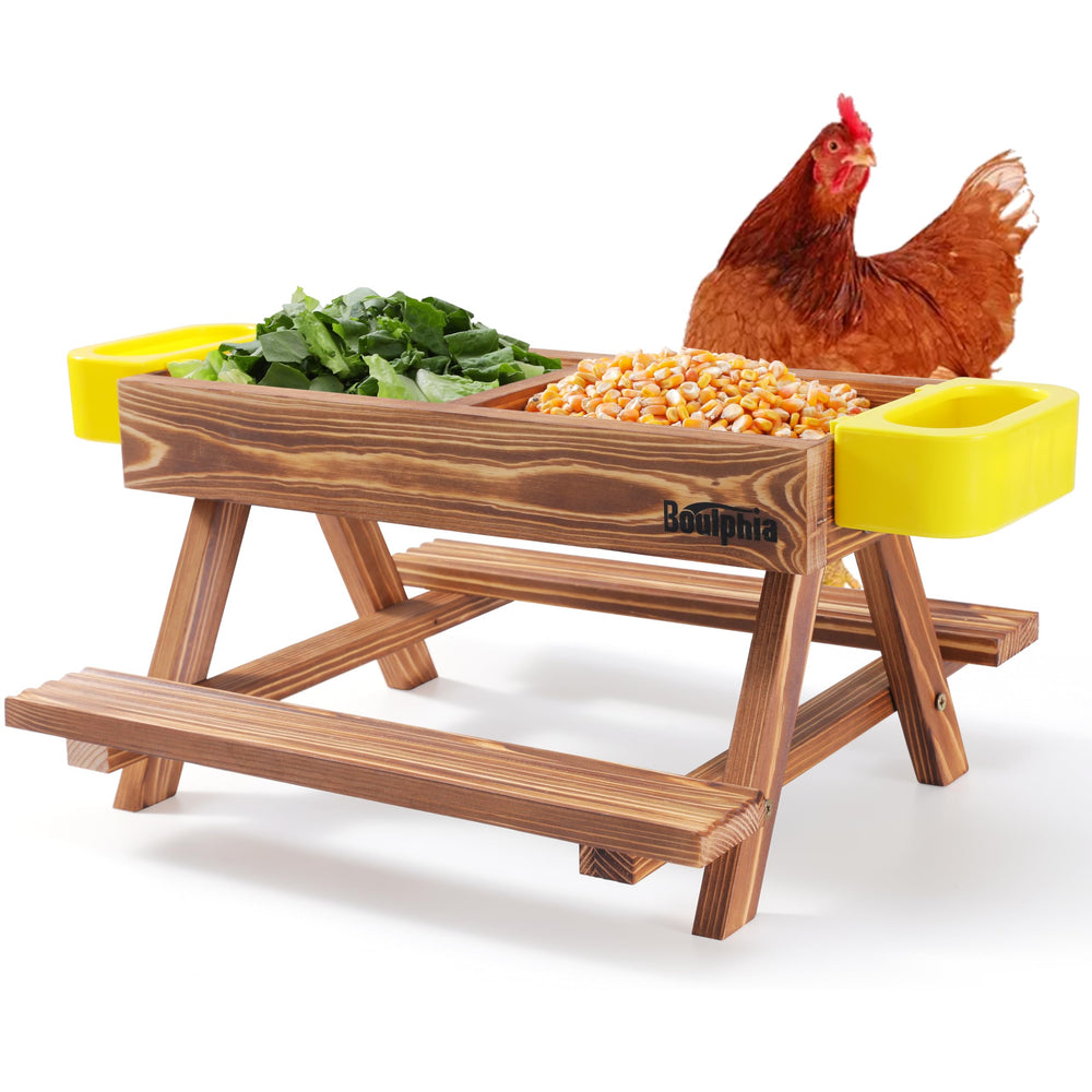 Boulphia picnic table feeder front view shows tidy feeding area and less waste