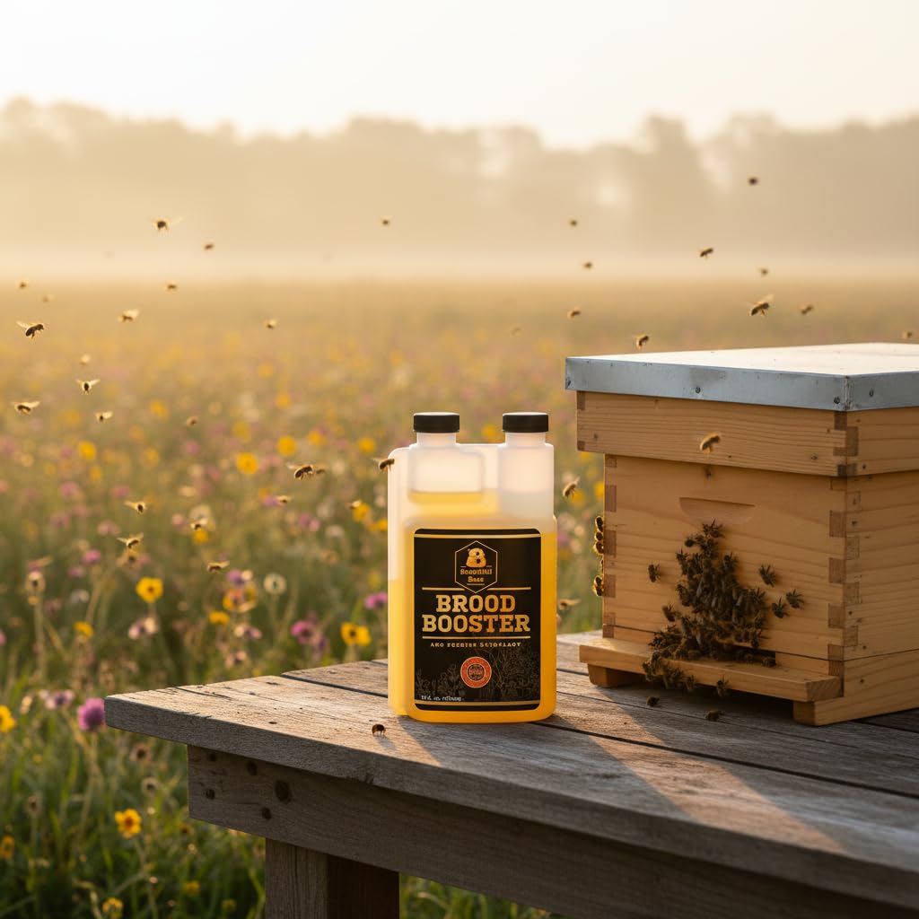 Bountiful Bees bottle beside a ruler to show 16 oz size and scale