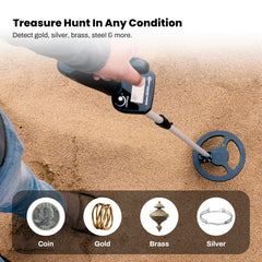 Bounty Hunter detector en playa buscando monedas con bobina sumergible