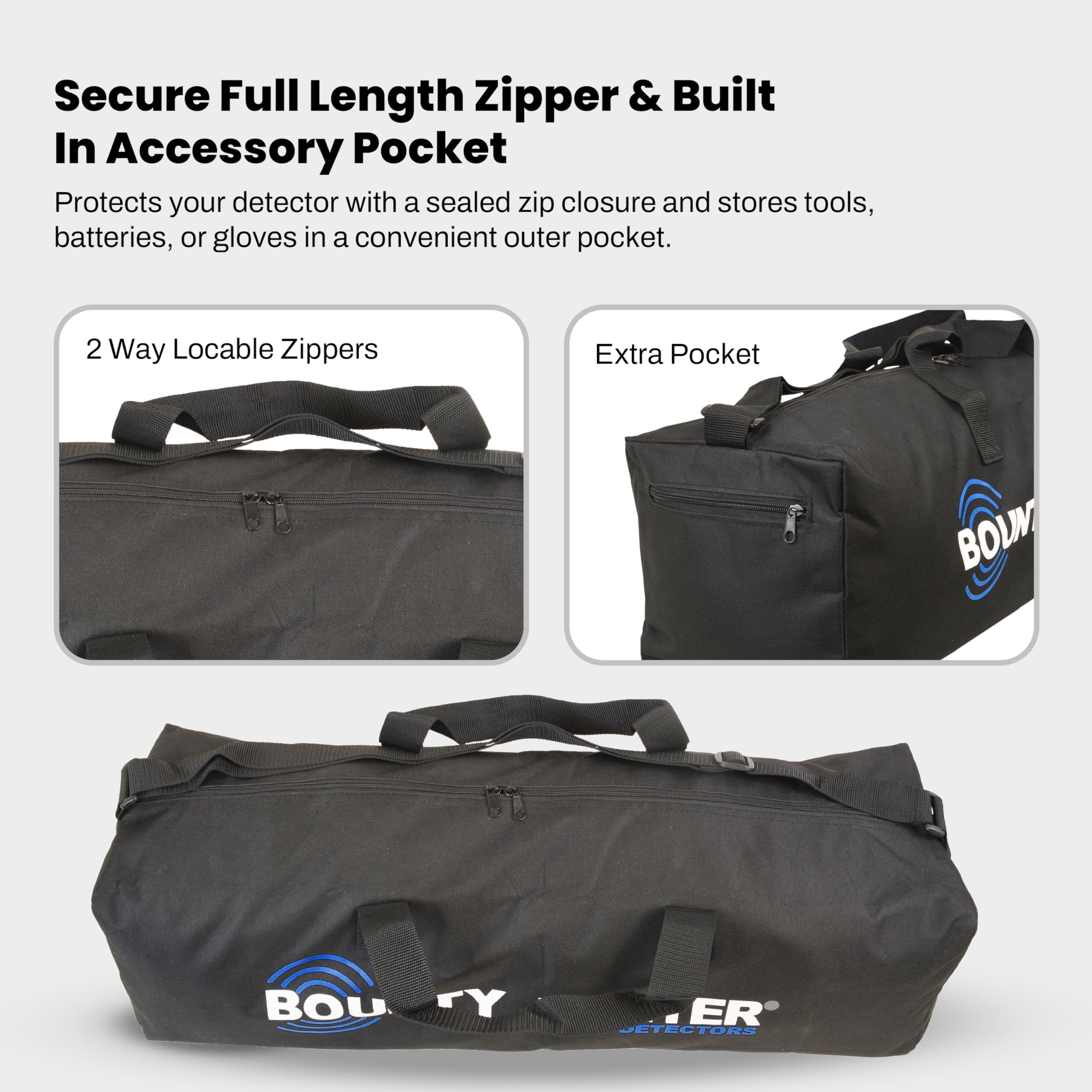 Bounty Hunter bag in use at beach protecting detector from sand