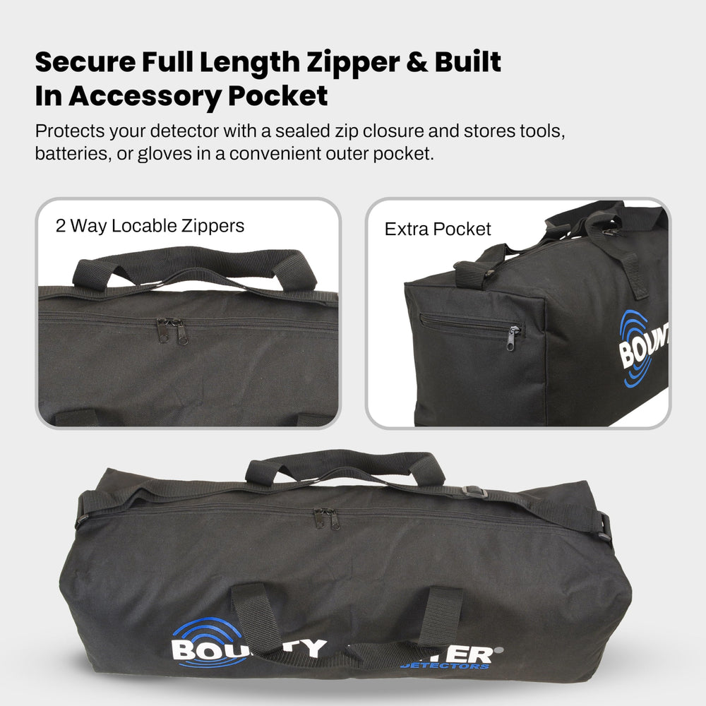 Bounty Hunter bag in use at beach protecting detector from sand