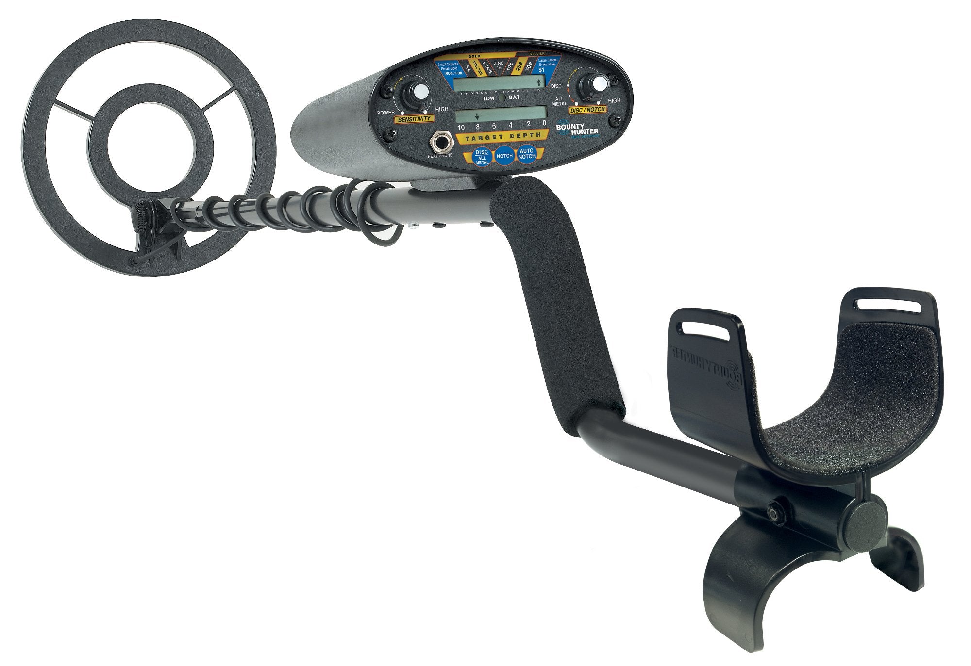 Bounty Hunter QD2 front view showing coil and ergonomic shaft for comfortable hunting