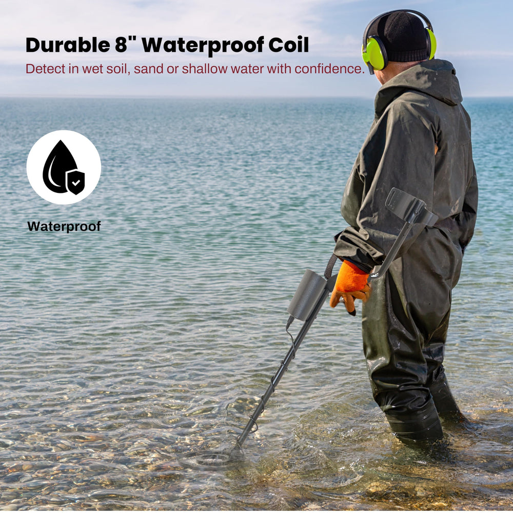 Bounty Hunter Quick Silver on beach in use showcasing easy shallow-water detecting