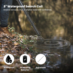 Bounty Hunter closeup of waterproof 8 inch coil highlighting search performance