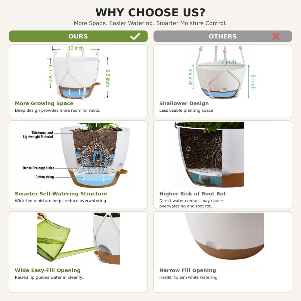 Bouqlife pot surface and molded PP plastic texture with label, underscores durable lightweight build