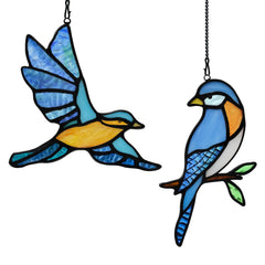 BOXCASA front view of blue birds suncatcher showing vibrant colors and silhouette
