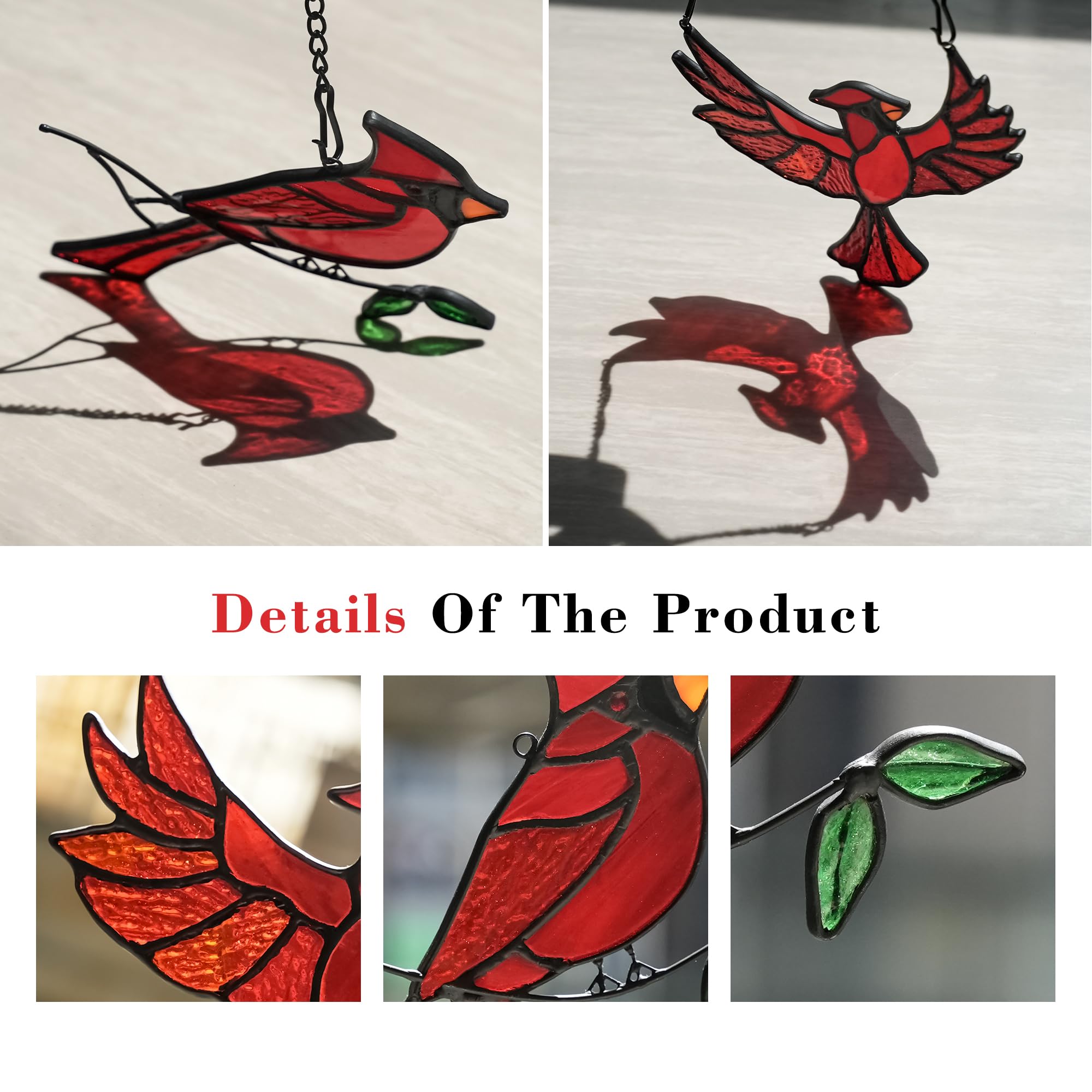 BOXCASA cardinal hanging in window casting colorful sunlight patterns