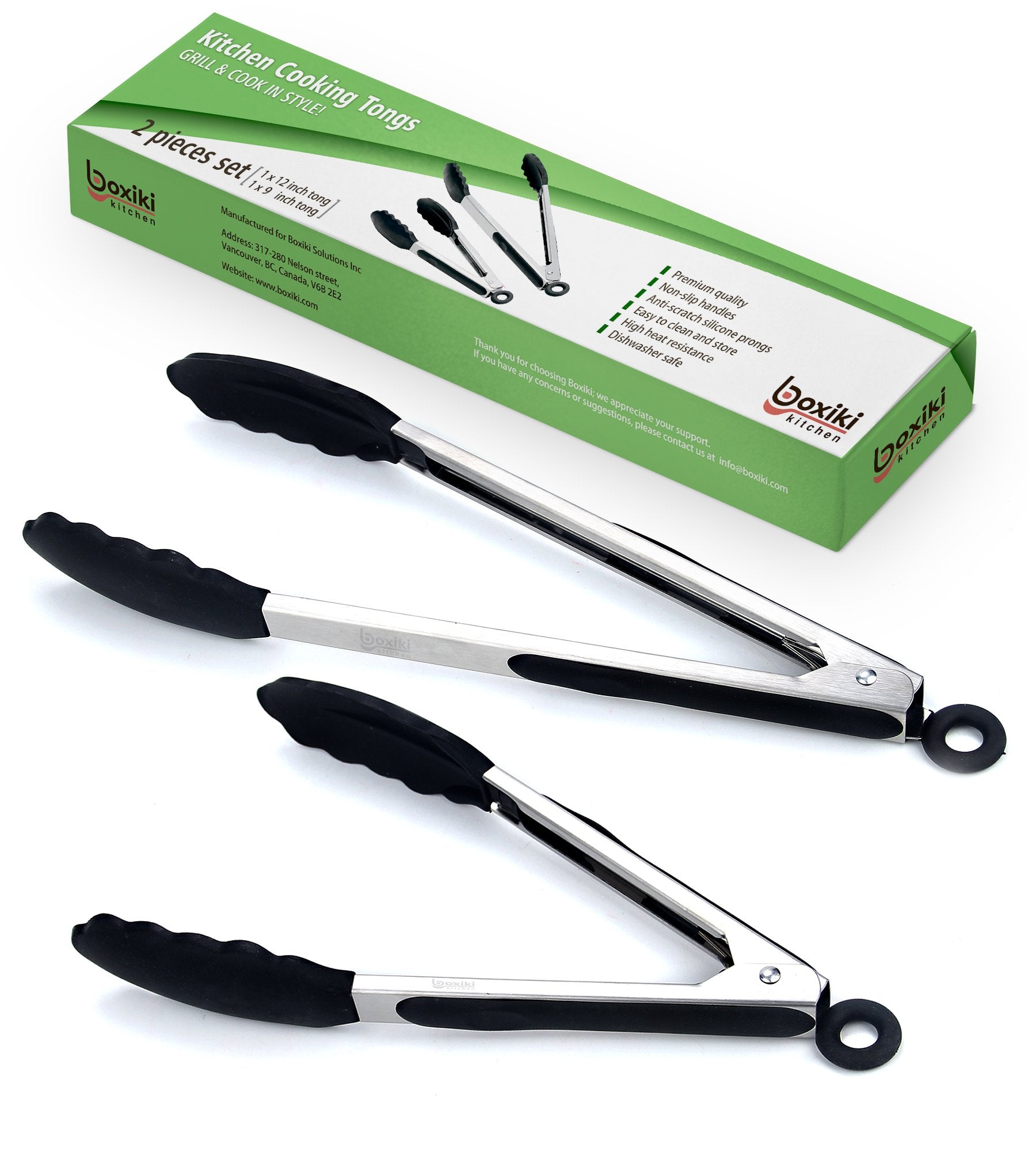 Boxiki Kitchen label and materials tag highlighting stainless steel and silicone
