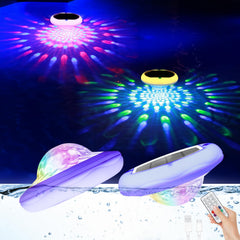 BOXPSII front view of floating pool light showing bright multi-color glow