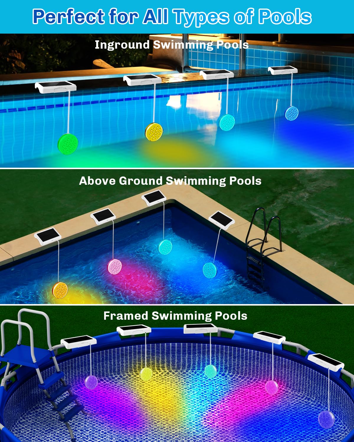 BOXPSII lights glowing in pool at night creating colorful ambiance