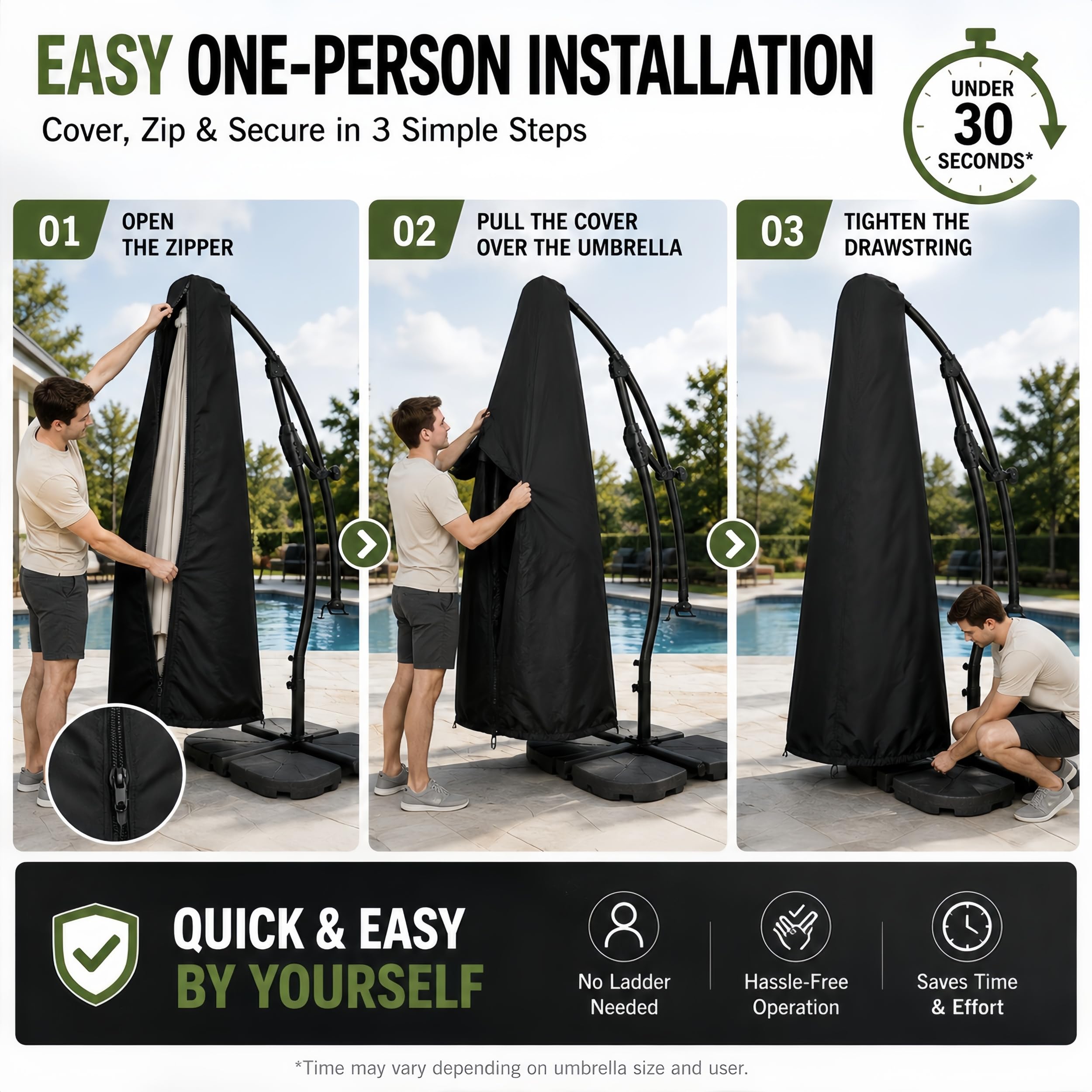 boyspringg covered offset umbrella on lawn protecting finish