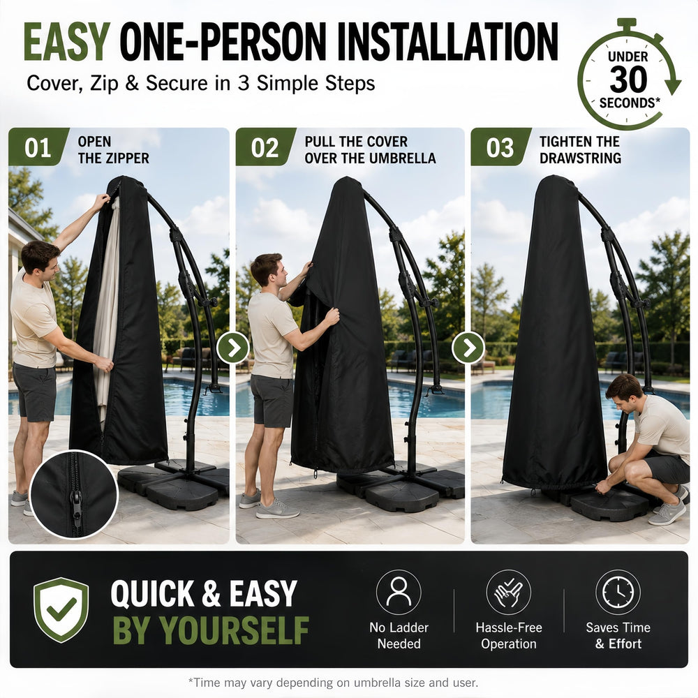 boyspringg covered offset umbrella on lawn protecting finish