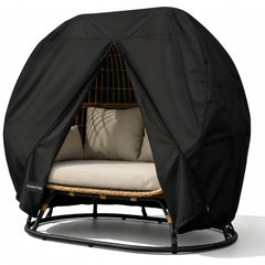 boyspringg front view covering a double egg chair, protects from weather