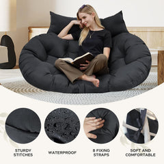 boyspringg cushion installed on a wicker swing chair providing cozy seating