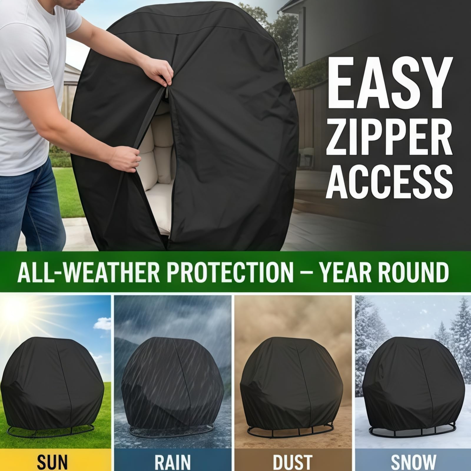 boyspringg covered chair in patio setting, keeps furniture clean longer