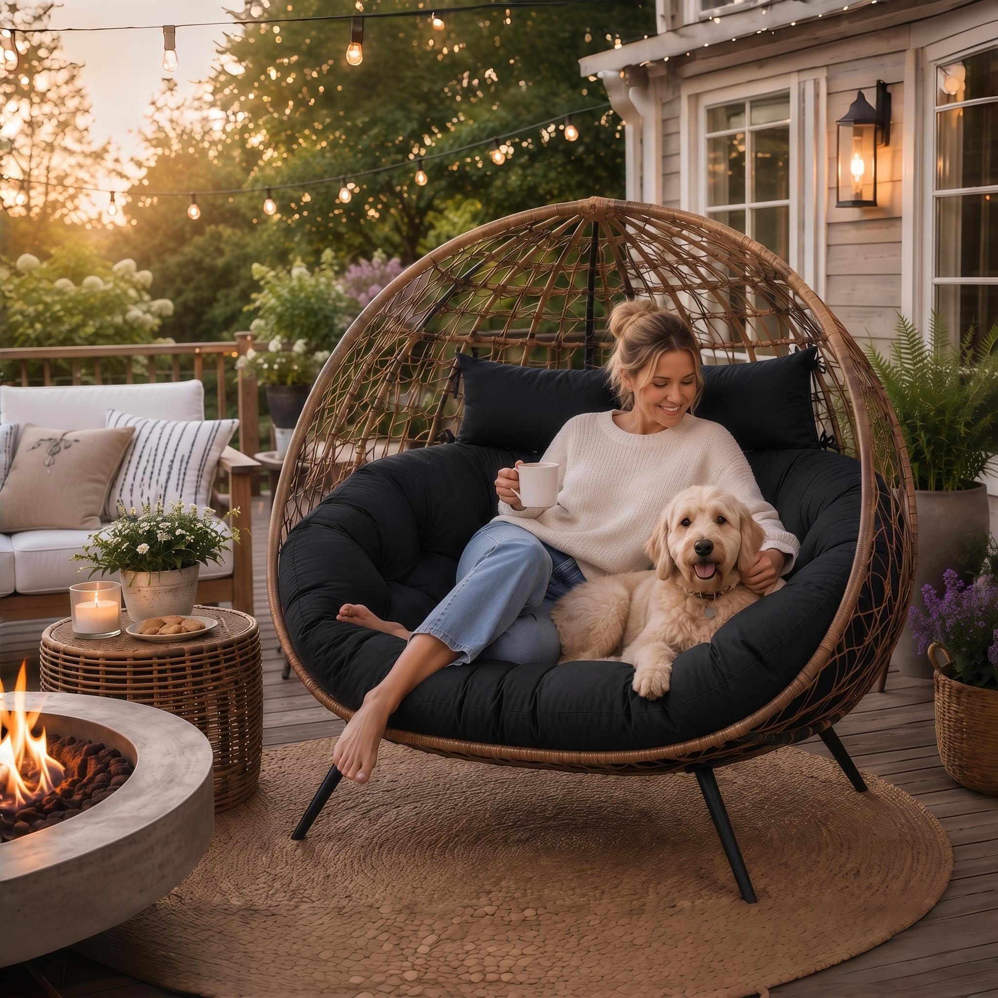 boyspringg cushion in a patio lifestyle scene enhancing outdoor relaxation