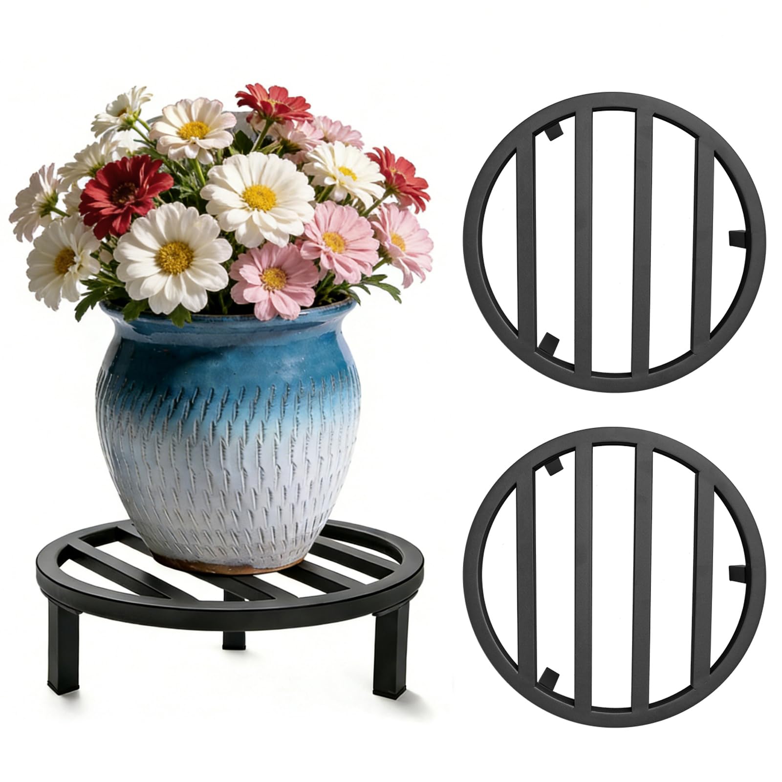 bozopion front view of 12-inch black plant stand shows sleek modern look and stability