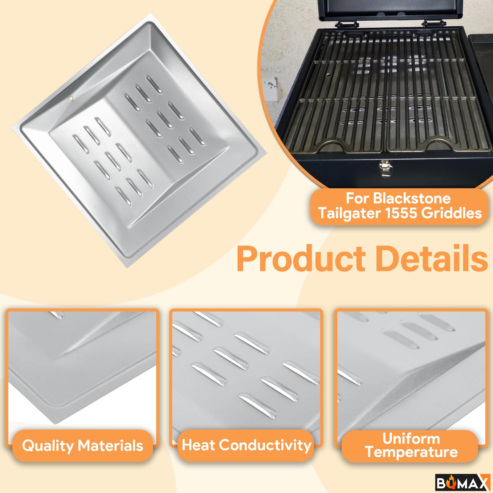 BQMAX installed on Tailgater griddle illustrating restored even cooking surface