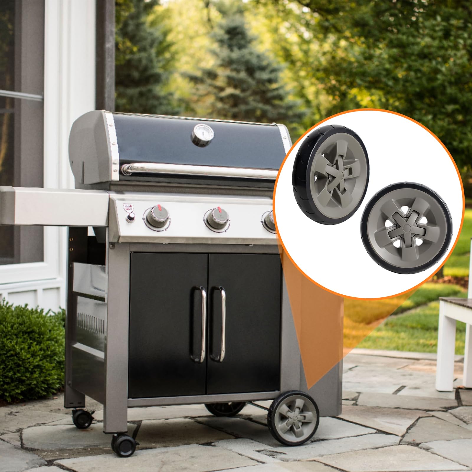 BQMAX lifestyle shot of a person rolling a Weber grill for effortless repositioning