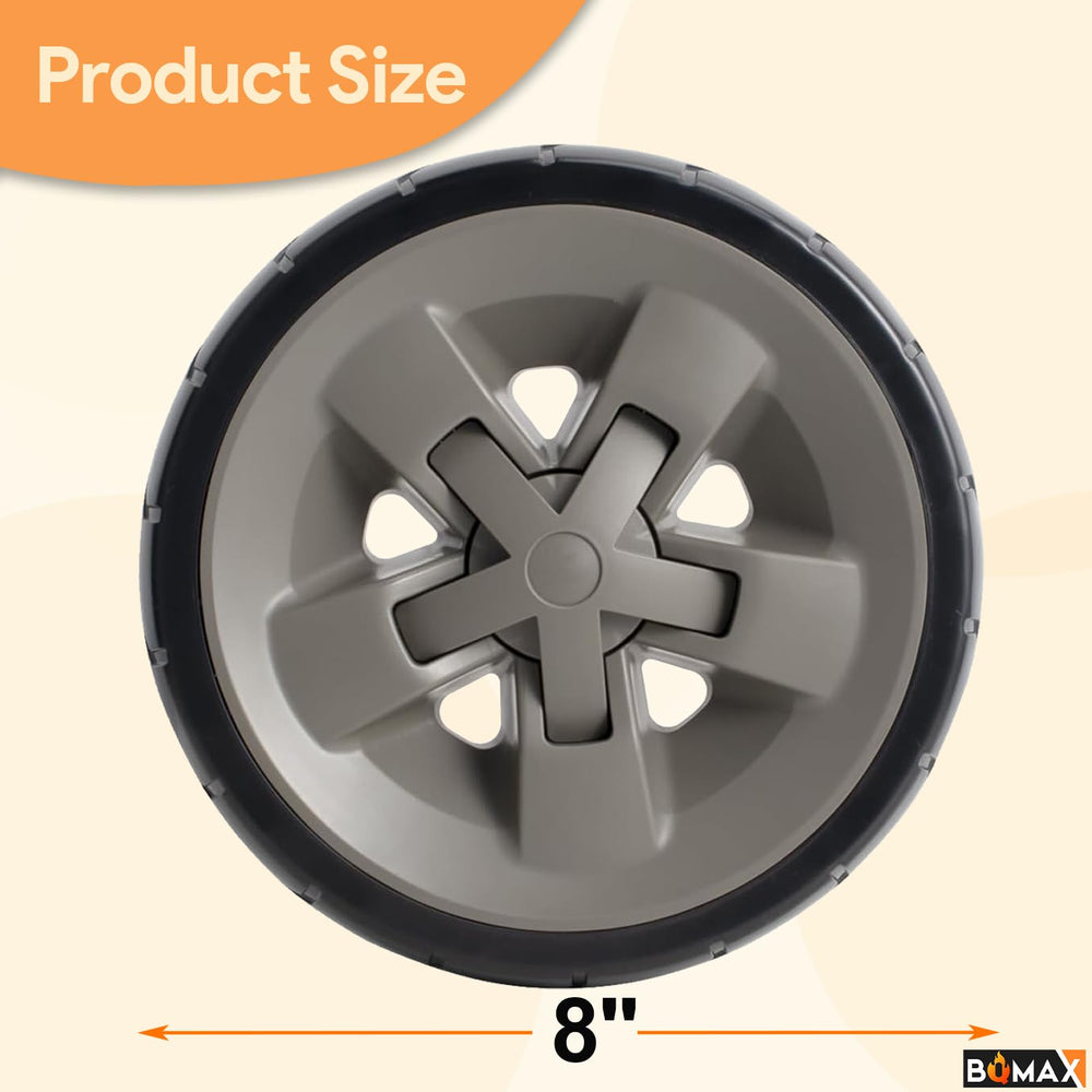 BQMAX side profile of one wheel mounted on grill axle demonstrating smooth rolling