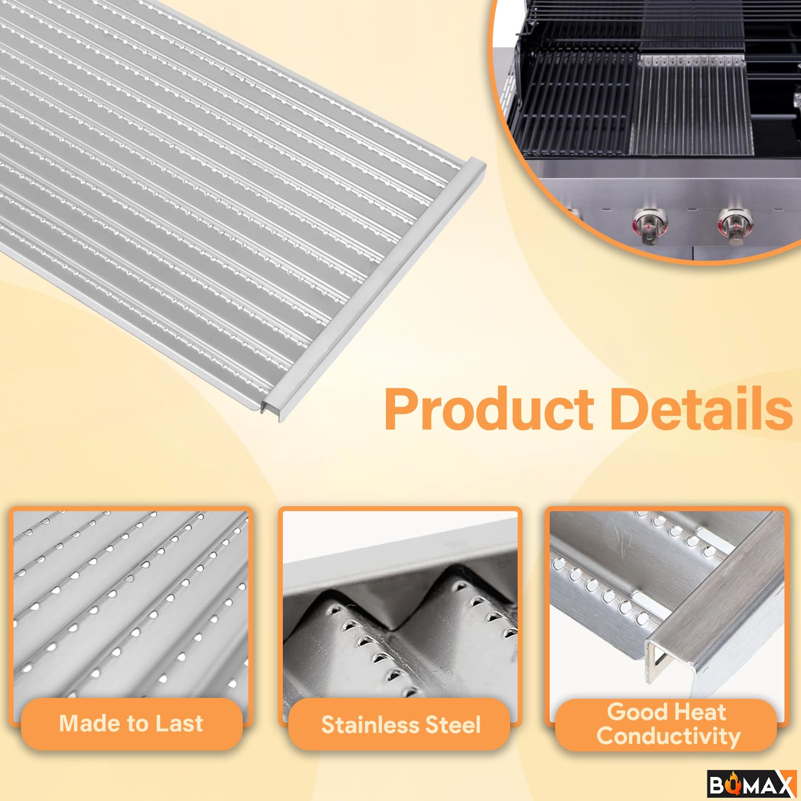 BQMAX size comparison with ruler highlighting accurate 17 inch by 9.5 inch grate dimensions