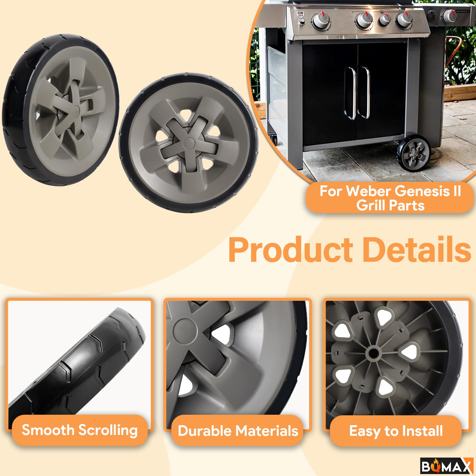 BQMAX wheel installed on Weber cart showing restored movement and convenience