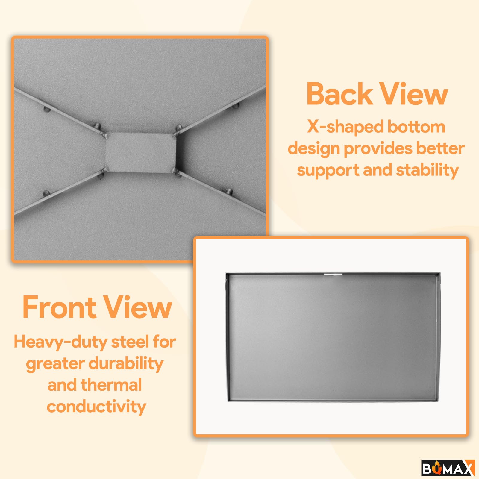 BQMAX underside X-shaped support demonstrating improved rigidity and safer cooking