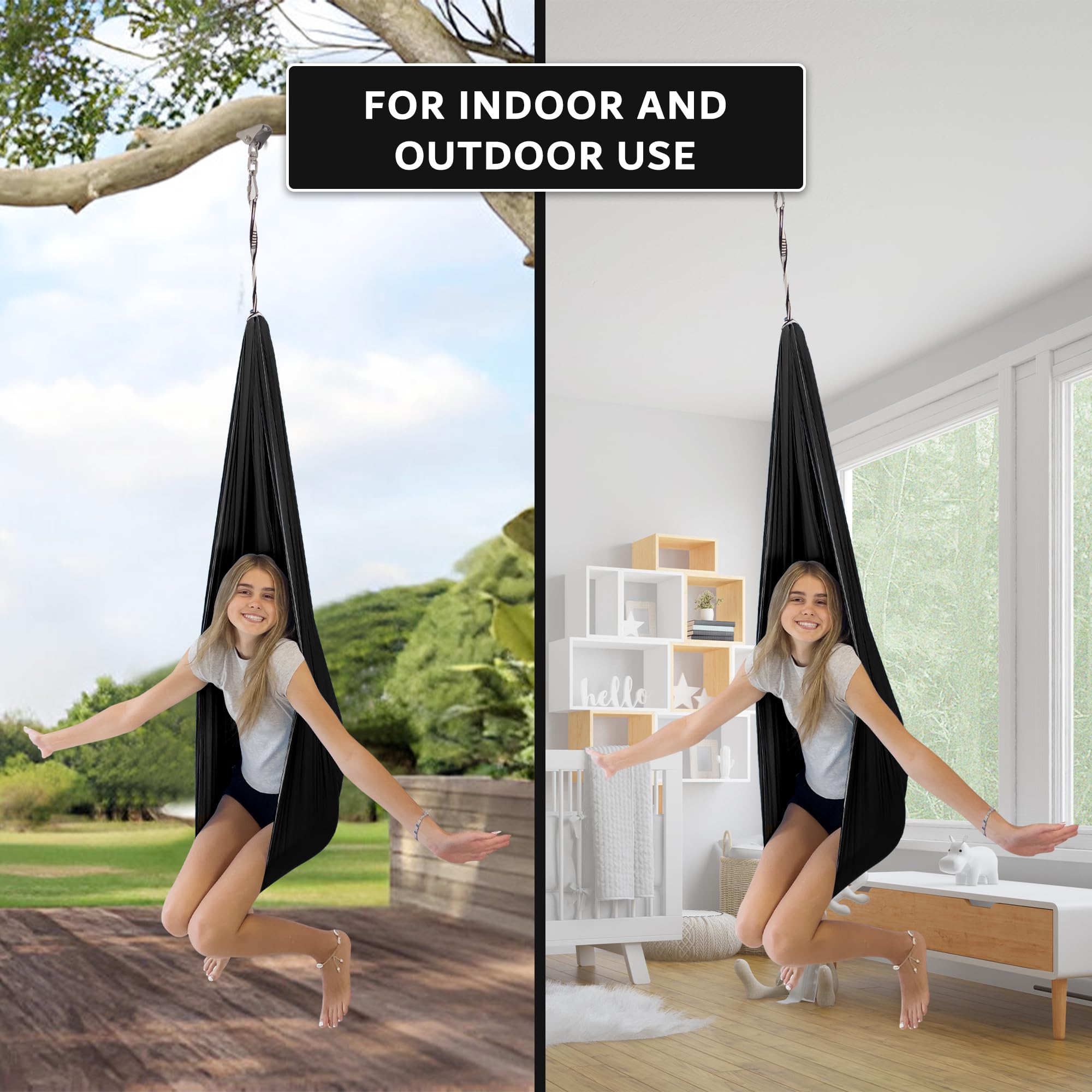 Bradoro swing installed in living room offering a calming corner benefit