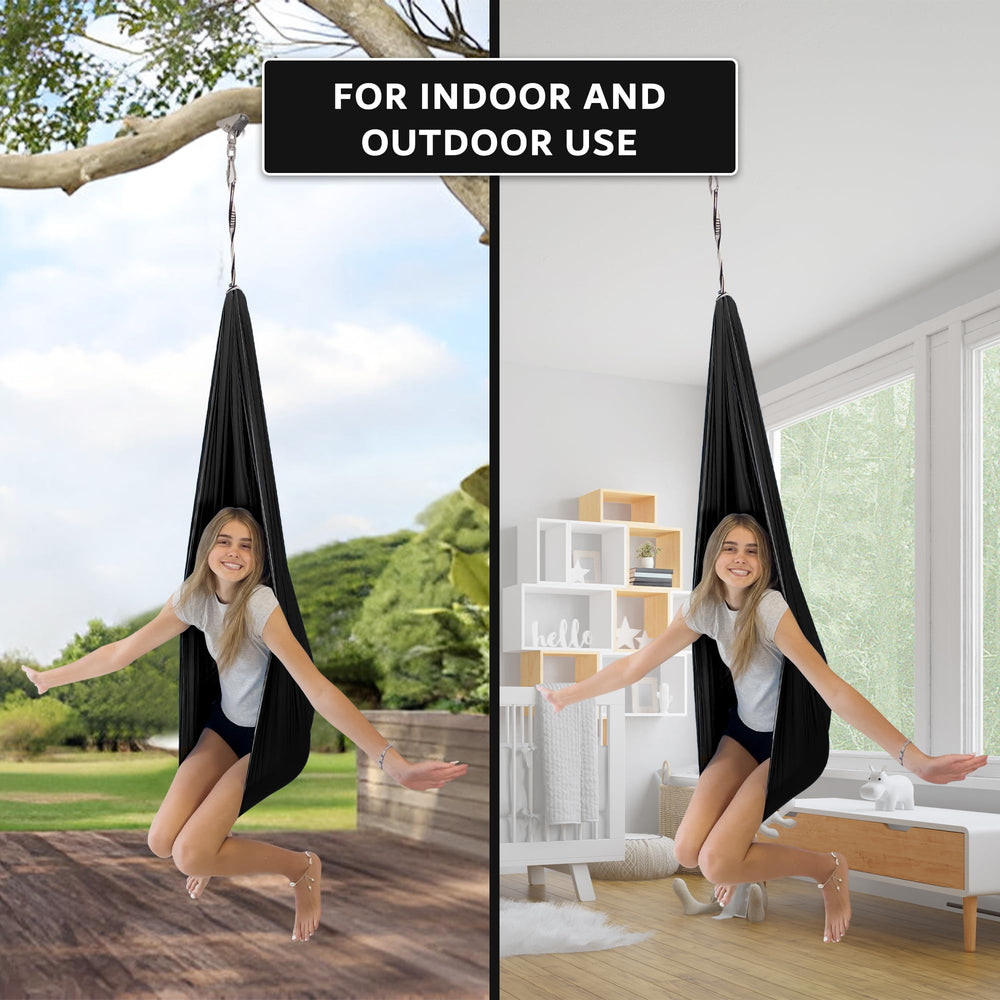 Bradoro swing installed in living room offering a calming corner benefit