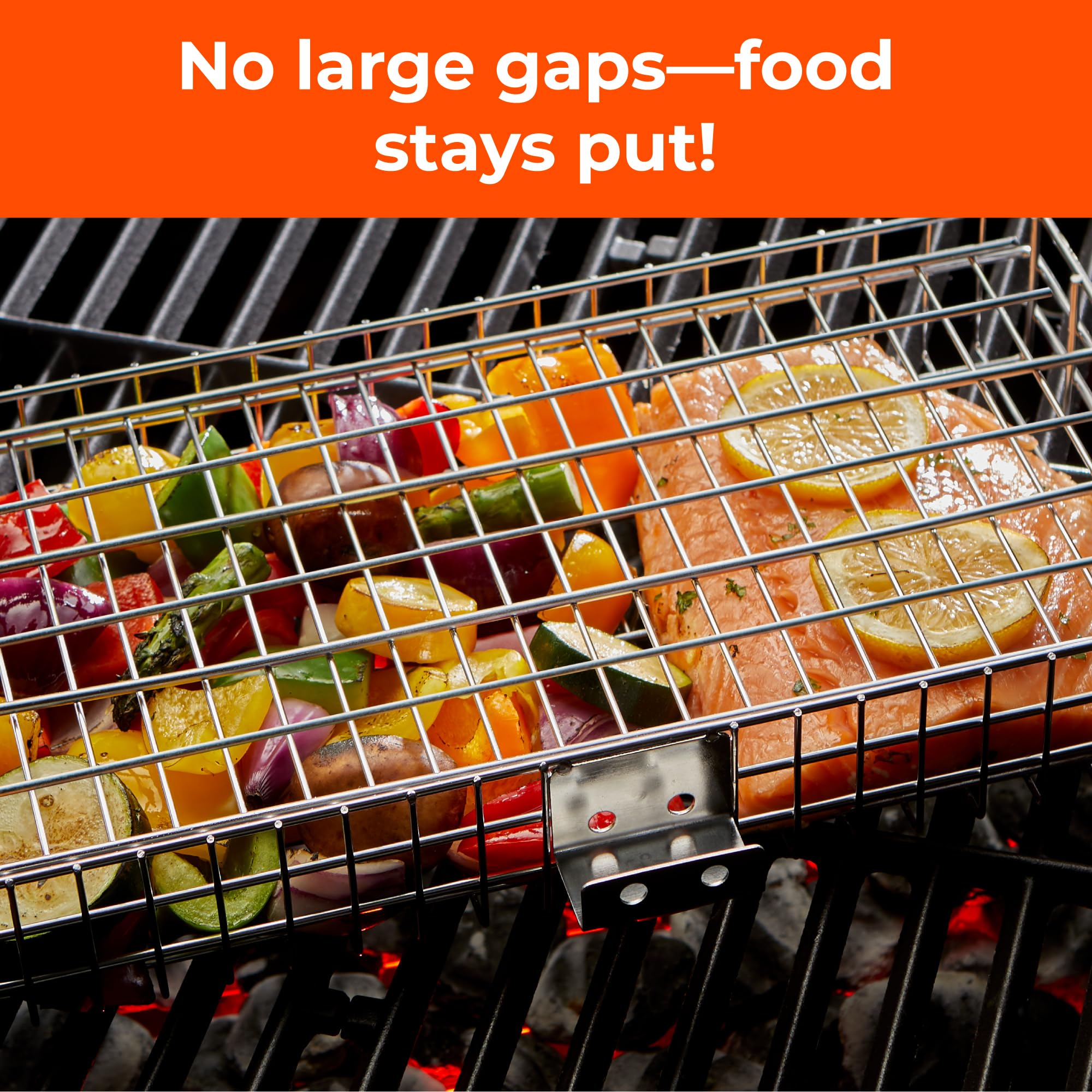 Braize basket cooking fish fillets flipped once for uniform sear and gentle handling