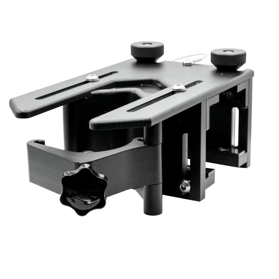 BRANDREW INNOVATIONS front view of Rail-EZ bracket showing mounting face and pole slot for easy installation