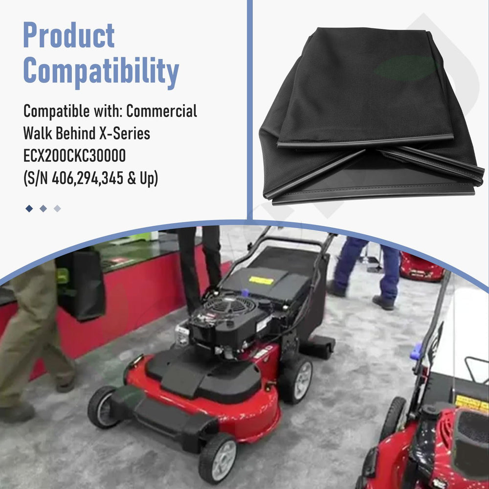 Braveboy bag installed on Exmark mower illustrating restored clipping collection efficiency