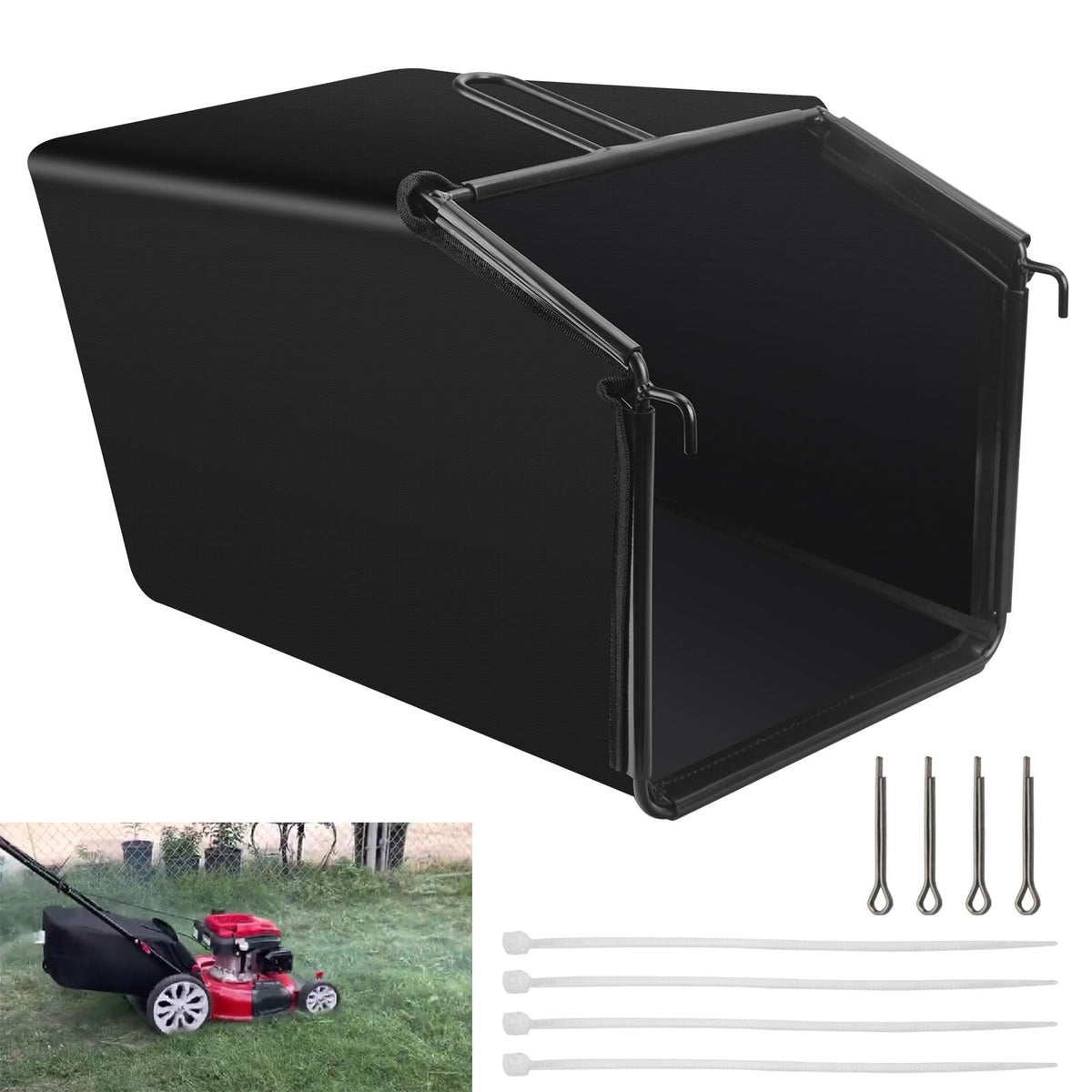 Braveboy front view of rear grass catcher bag showing full coverage benefit