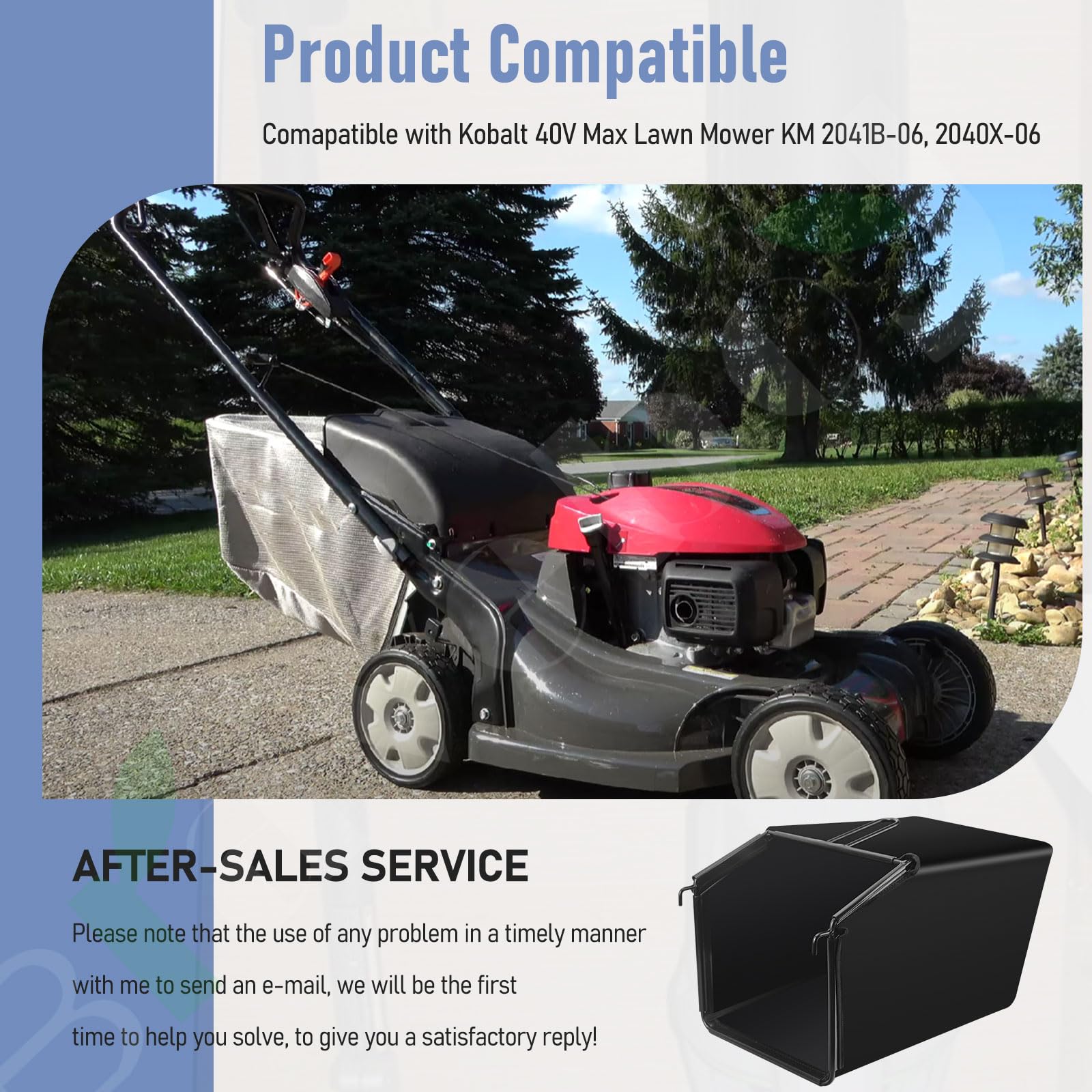 Braveboy mower in use with catcher attached showing cleaner lawn result