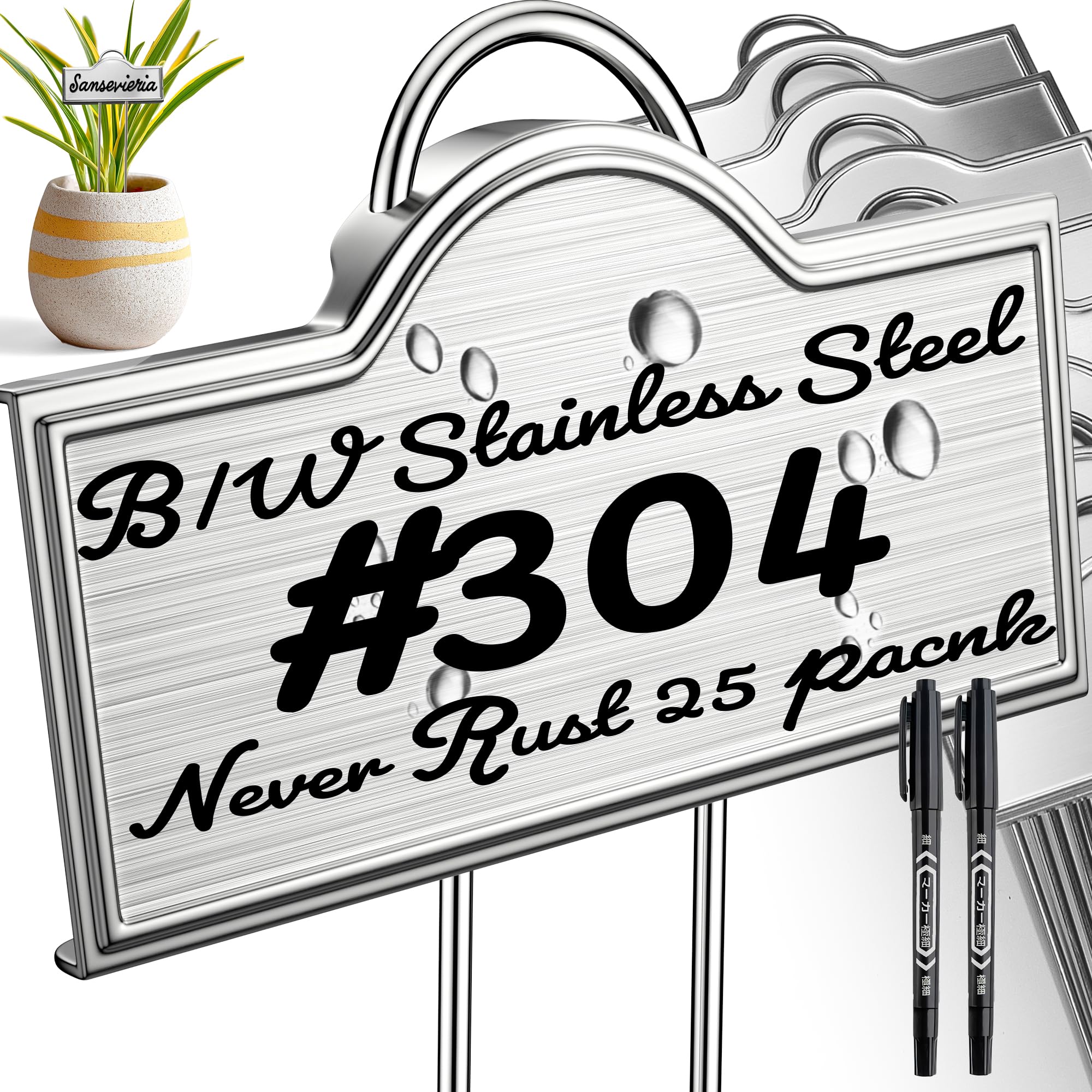 Bravex front packaging showing 25 stainless steel plant labels for immediate use