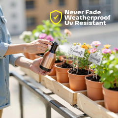 Bravex markers placed in garden bed marking herbs and vegetables for organization